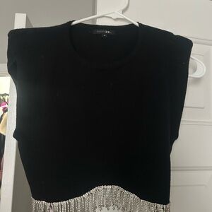 Papermoon Black Crop Top with Silver Fringe
